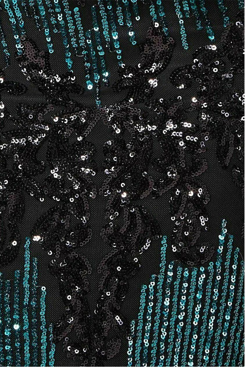 Long Sleeve Sequin Evening Maxi Dress - Emerald DR3016