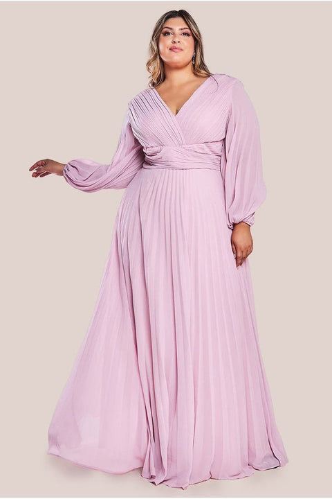 Balloon Sleeve Chiffon Maxi Dress - Pink by Goddiva Plus