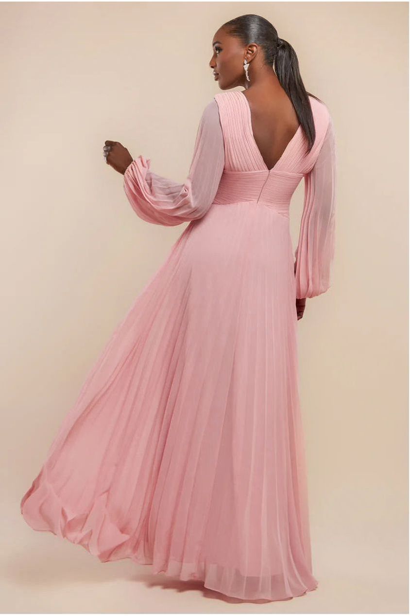 Balloon Sleeve Chiffon Maxi Dress - Blush Pink DR3041QZ
