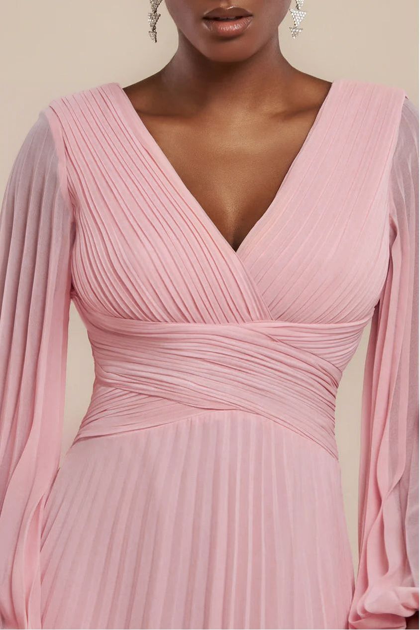 Balloon Sleeve Chiffon Maxi Dress - Blush Pink DR3041QZ