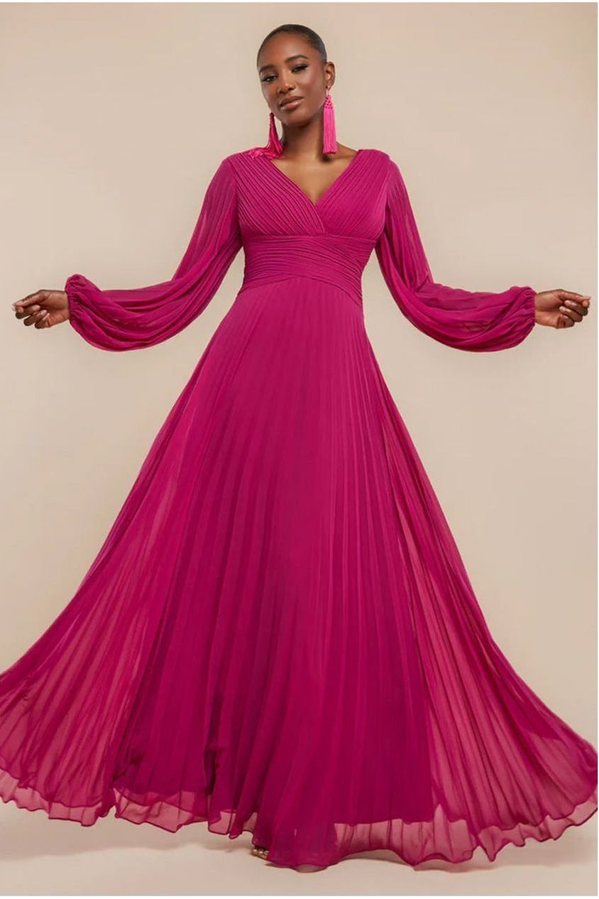 Long Sleeve Maxi Dress Blue And Pink Dress For Wedding Guest