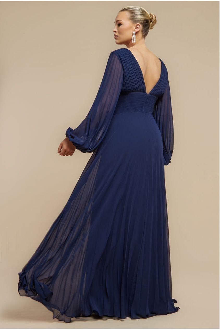 Balloon Sleeve Chiffon Maxi Dress - Navy Blue DR3041QZ