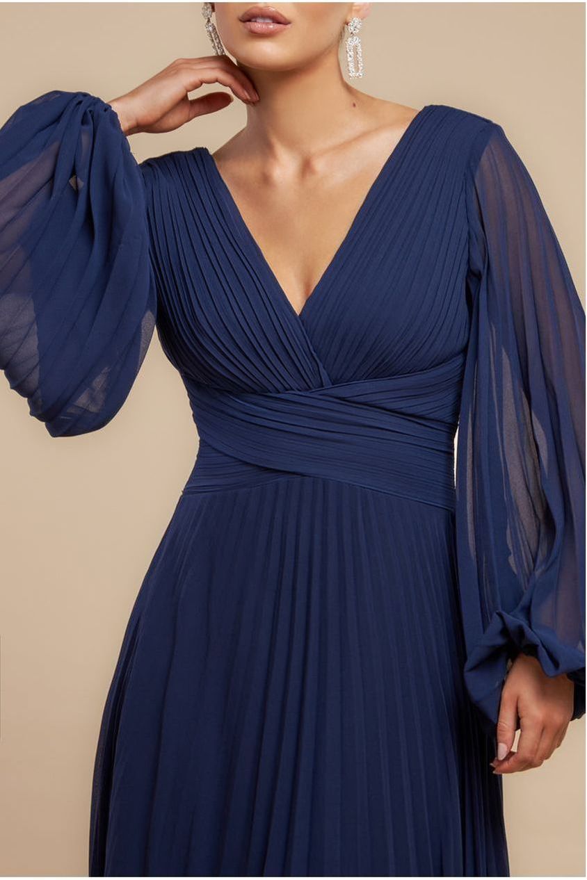 Balloon Sleeve Chiffon Maxi Dress - Navy Blue DR3041QZ