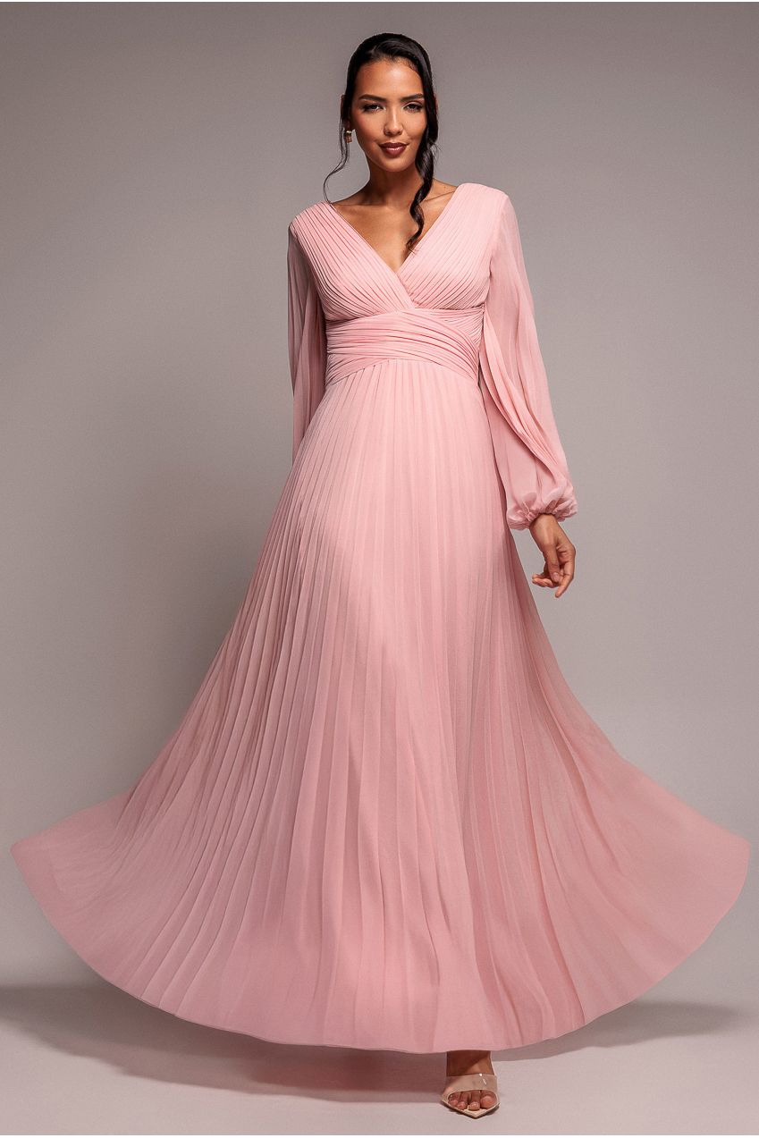 Balloon Sleeve Chiffon Maxi Dress - Blush Pink | Goddiva Balloon Sleeve Chiffon Maxi Dress - Blush Pink | Goddiva