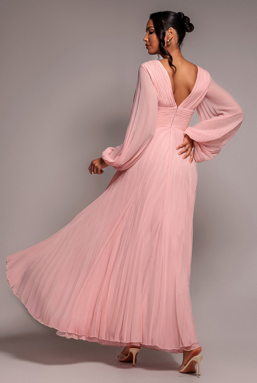Balloon Sleeve Chiffon Maxi Dress - Blush Pink DR3041QZ