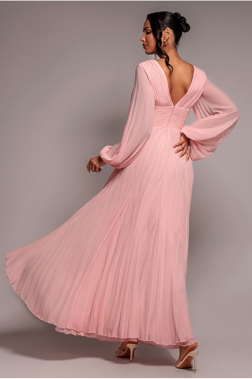 Balloon Sleeve Chiffon Maxi Dress - Blush Pink DR3041QZ