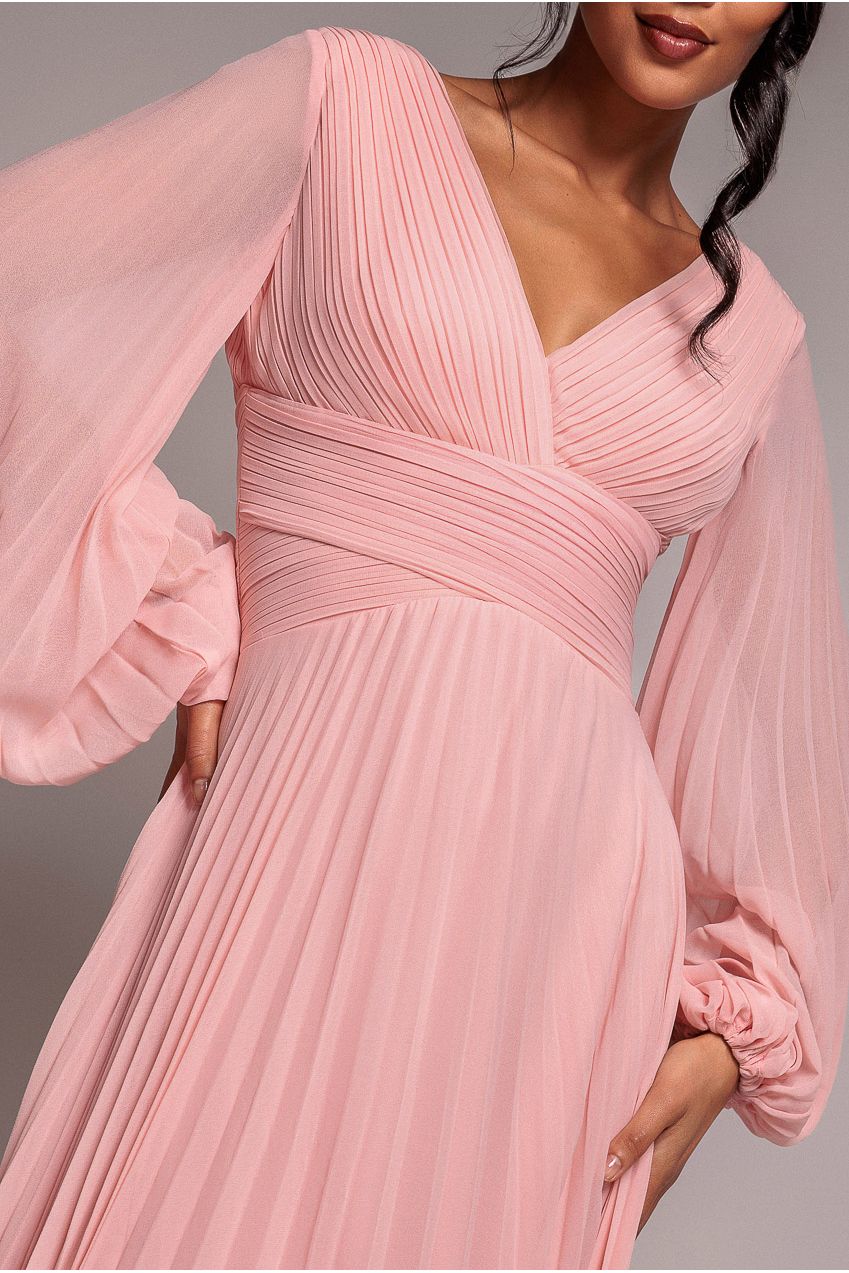 Balloon Sleeve Chiffon Maxi Dress - Blush Pink DR3041QZ