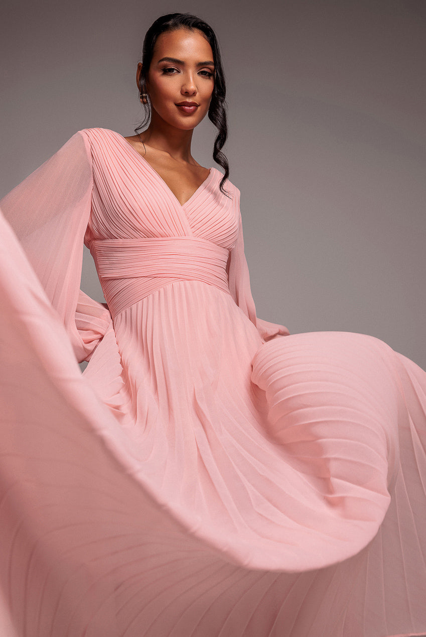Balloon Sleeve Chiffon Maxi Dress - Blush Pink DR3041QZ