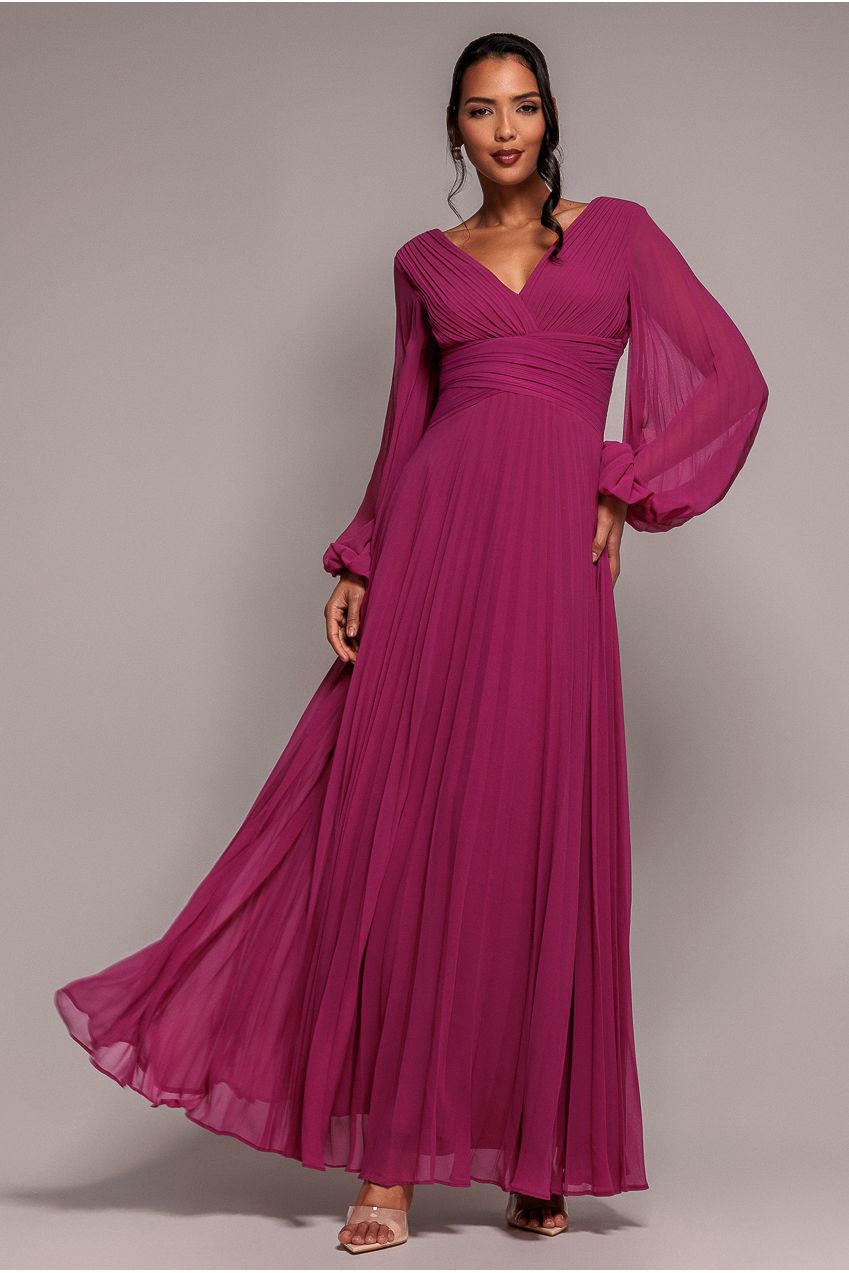 Balloon Sleeve Chiffon Maxi Dress - Magenta DR3041QZ