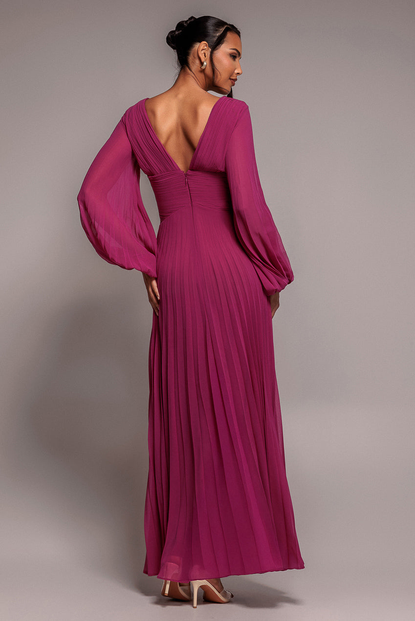 Balloon Sleeve Chiffon Maxi Dress - Magenta DR3041QZ