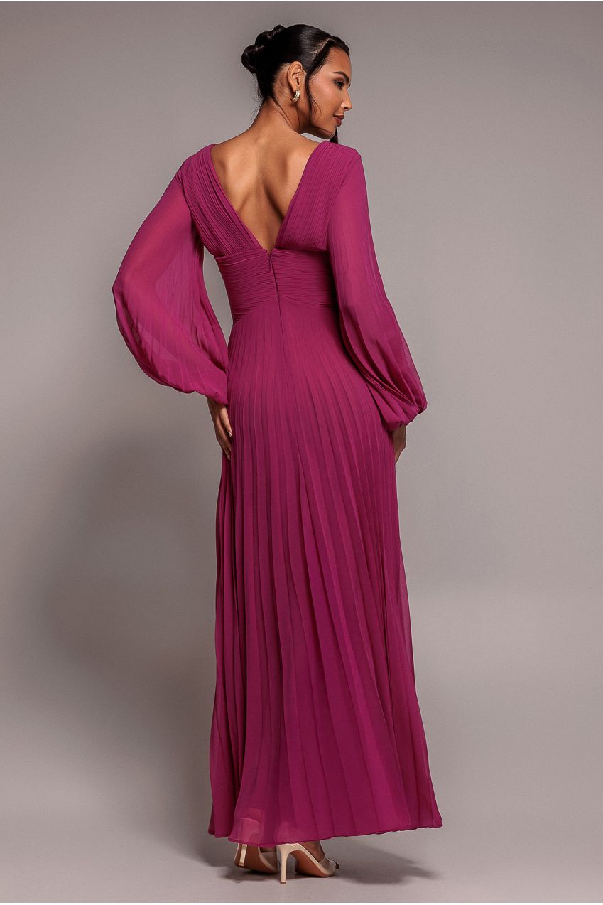 Balloon Sleeve Chiffon Maxi Dress - Magenta DR3041QZ