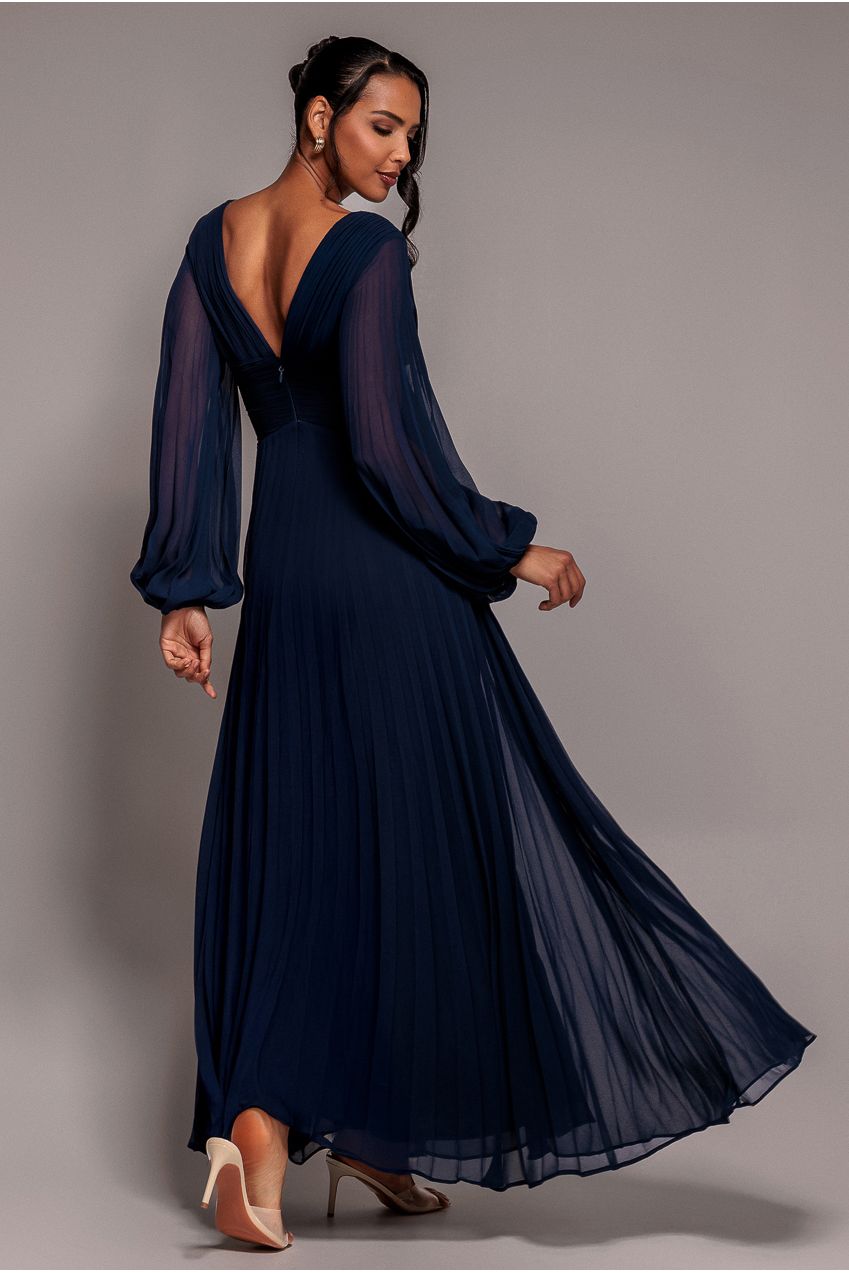 Balloon Sleeve Chiffon Maxi Dress - Navy Blue DR3041QZ