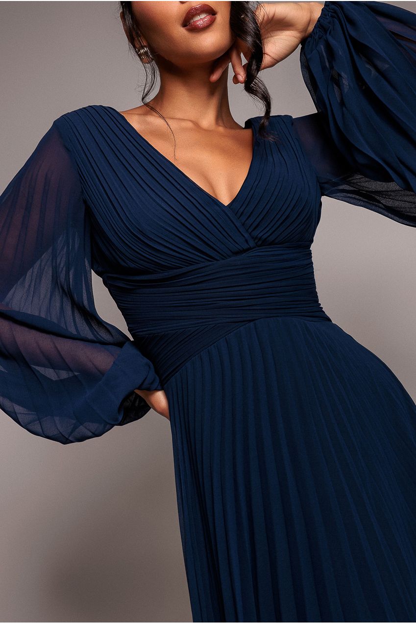 Balloon Sleeve Chiffon Maxi Dress - Navy Blue DR3041QZ