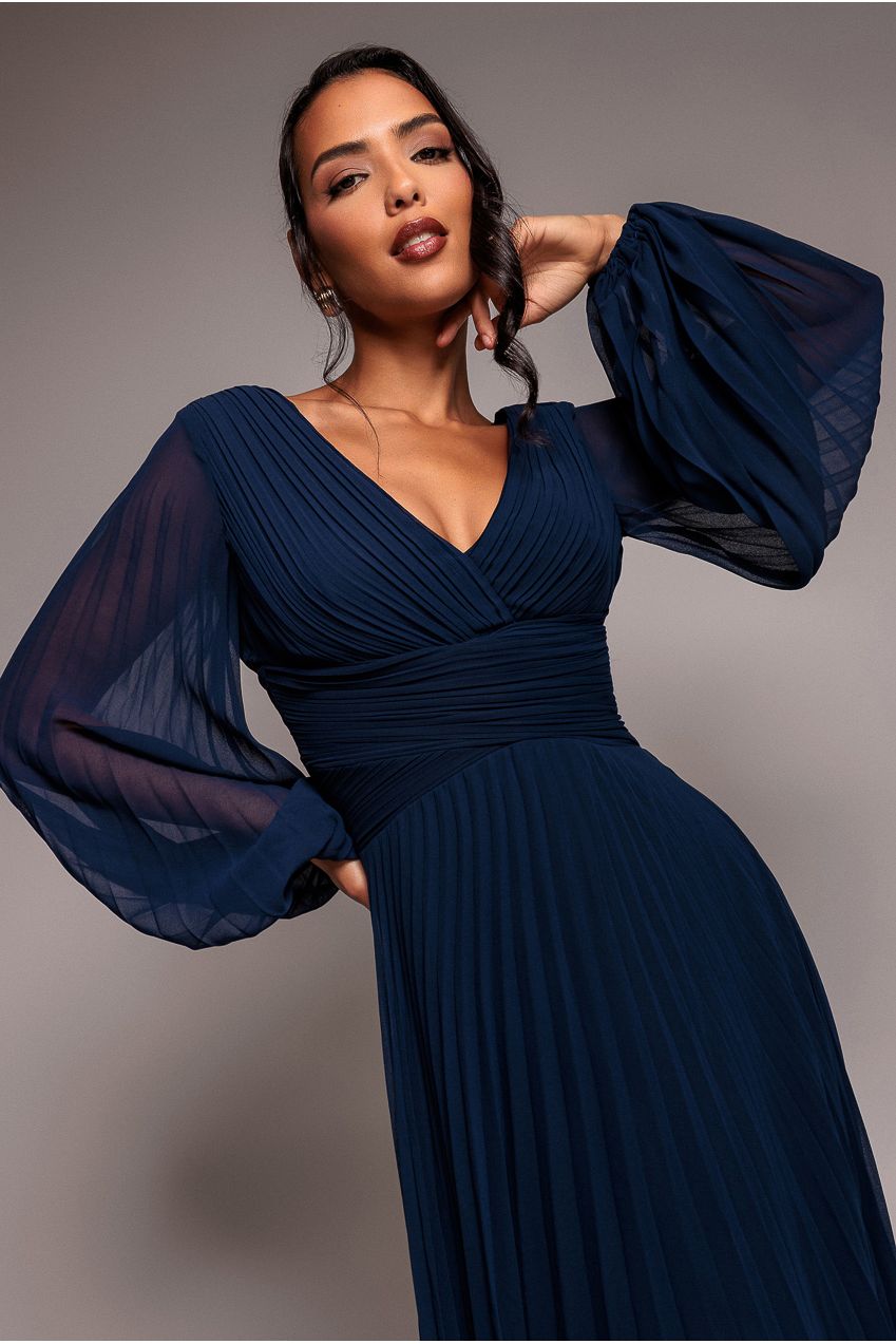 Balloon Sleeve Chiffon Maxi Dress - Navy Blue DR3041QZ