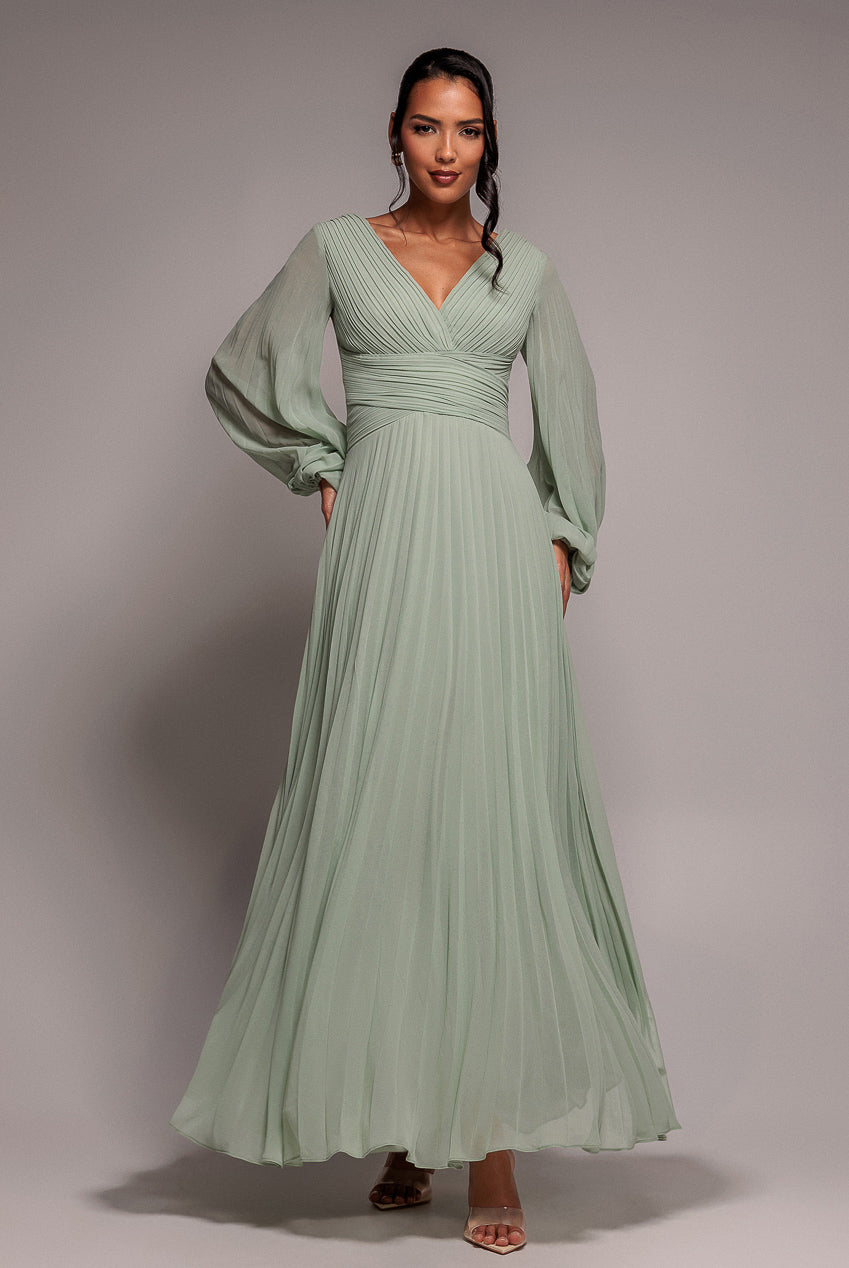 Balloon Sleeve Chiffon Maxi Dress - Sage Green DR3041QZ