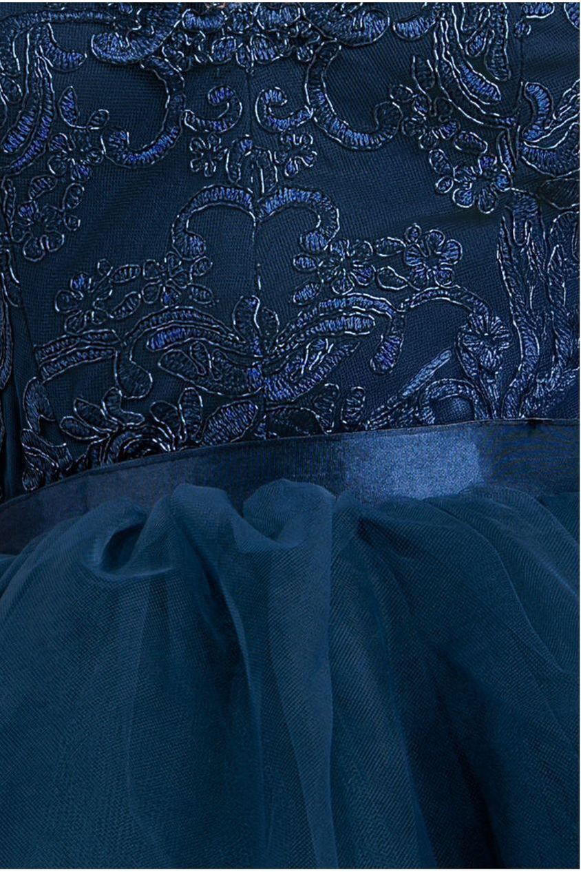High Low Tulle Mini With Lace Bodice - Navy DR3061
