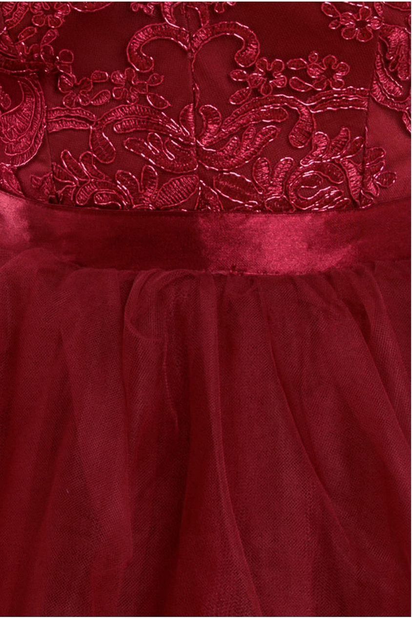 High Low Tulle Mini With Lace Bodice - Wine DR3061