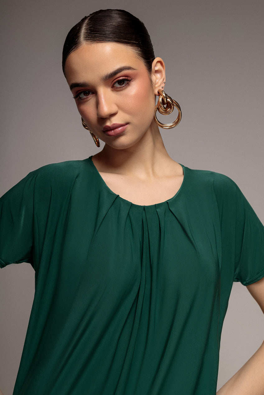 Slouchy Short Sleeve Midi Dress With Round Neck - Green DR3090