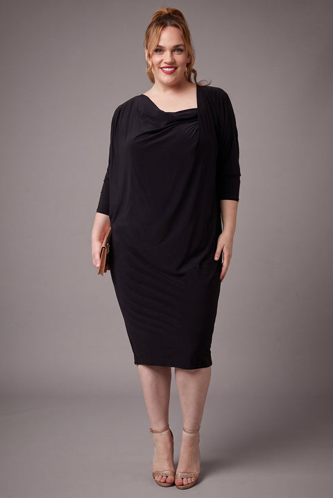 Loose Fit Midi Dress With Asymmetric Neck - Black by Goddiva