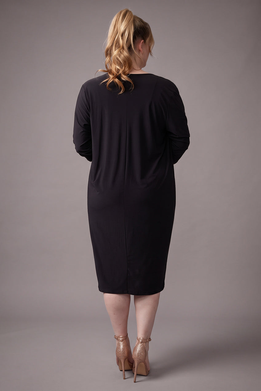 Loose Fit Midi Dress With Asymmetric Neck - Black DR3092