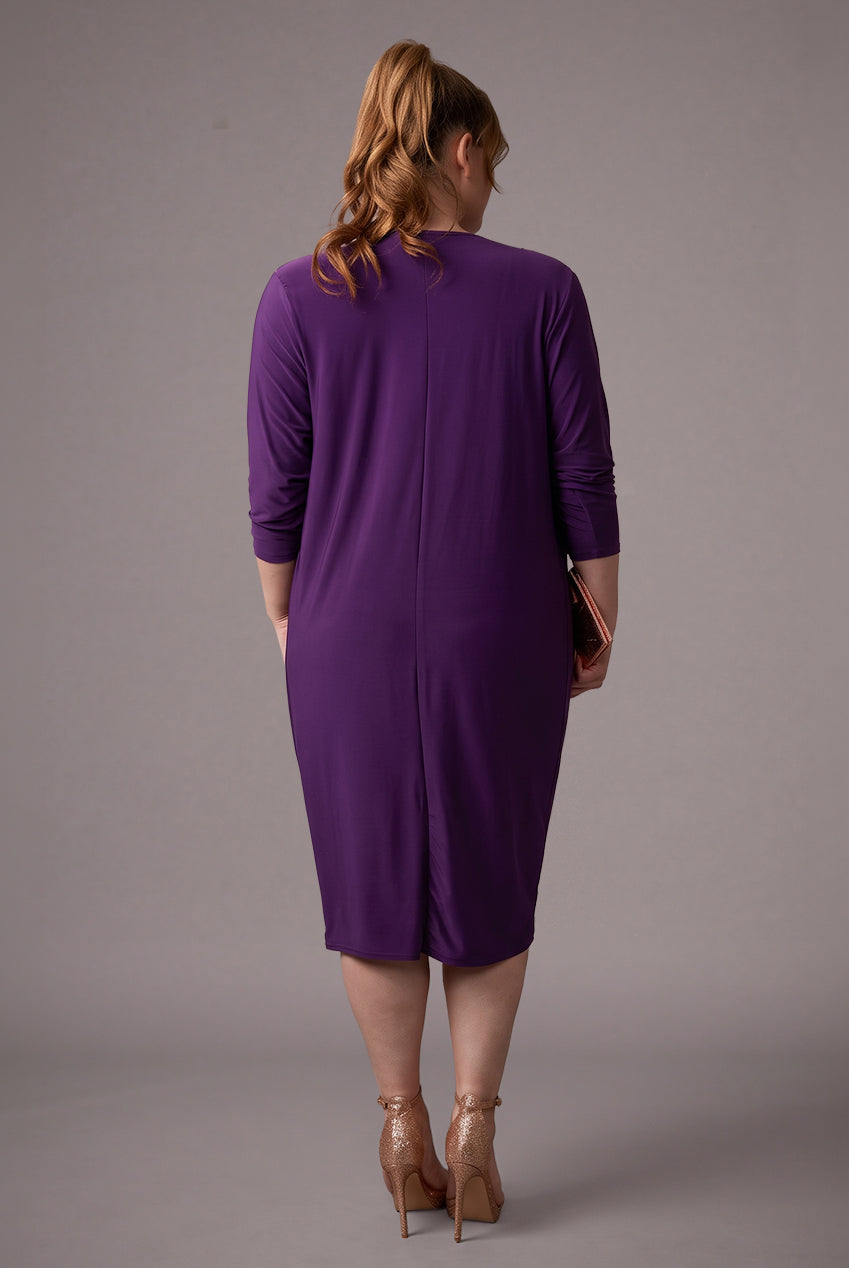 Loose Fit Midi Dress With Asymmetric Neck - Purple DR3092