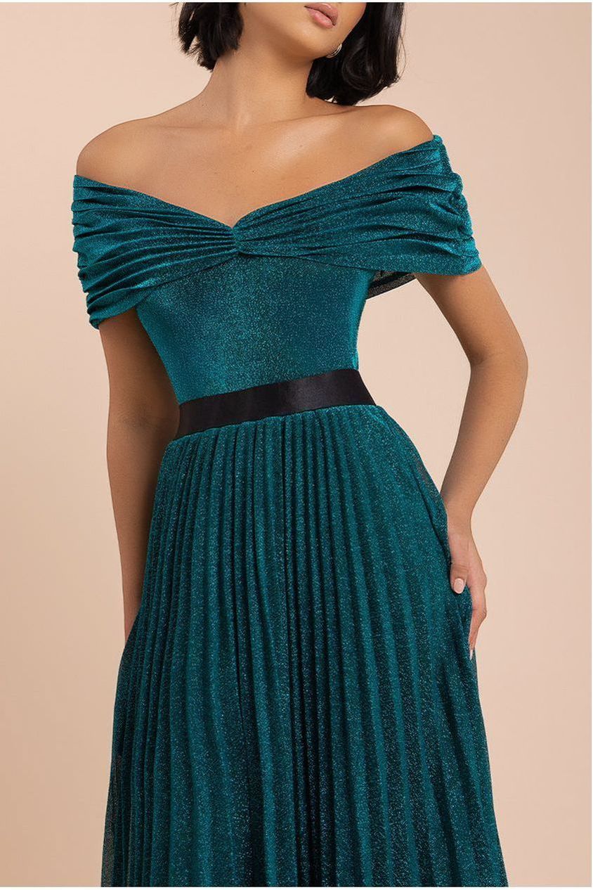 Bardot Pleated Skirt Maxi Dress - Emerald DR3096A