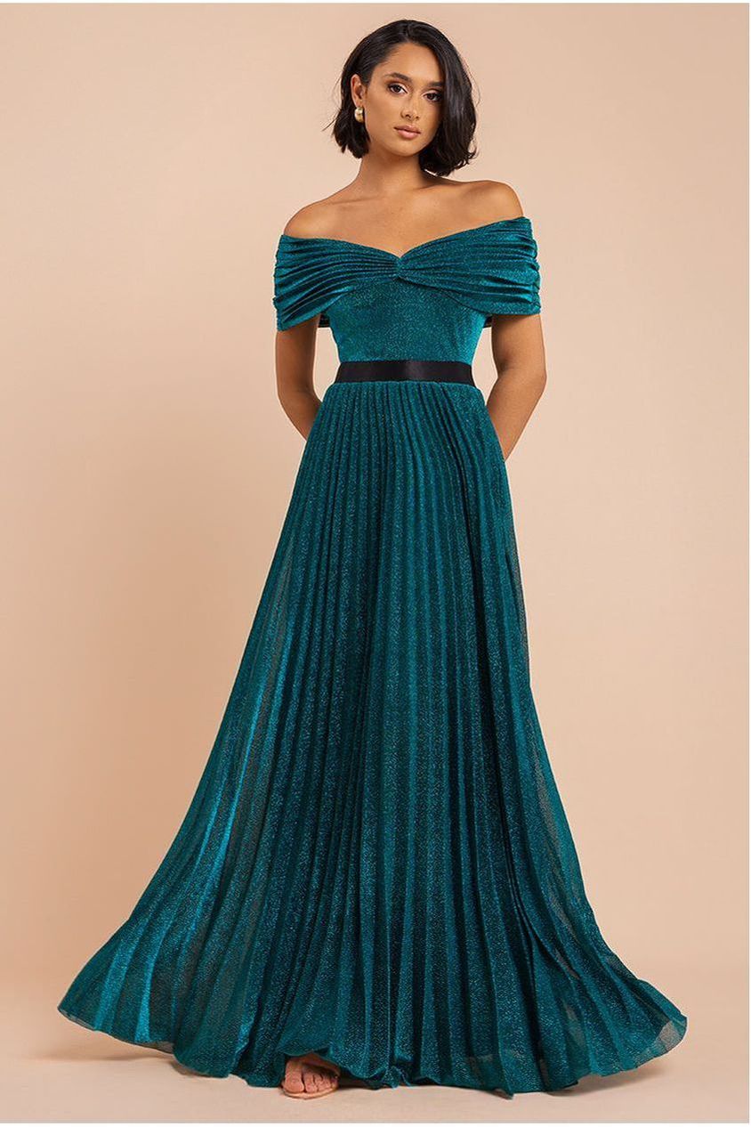 Bardot Pleated Skirt Maxi Dress - Emerald DR3096A