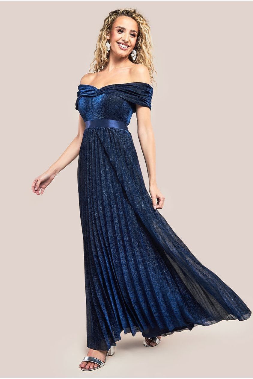 Bardot Pleated Skirt Maxi Dress - Navy DR3096A