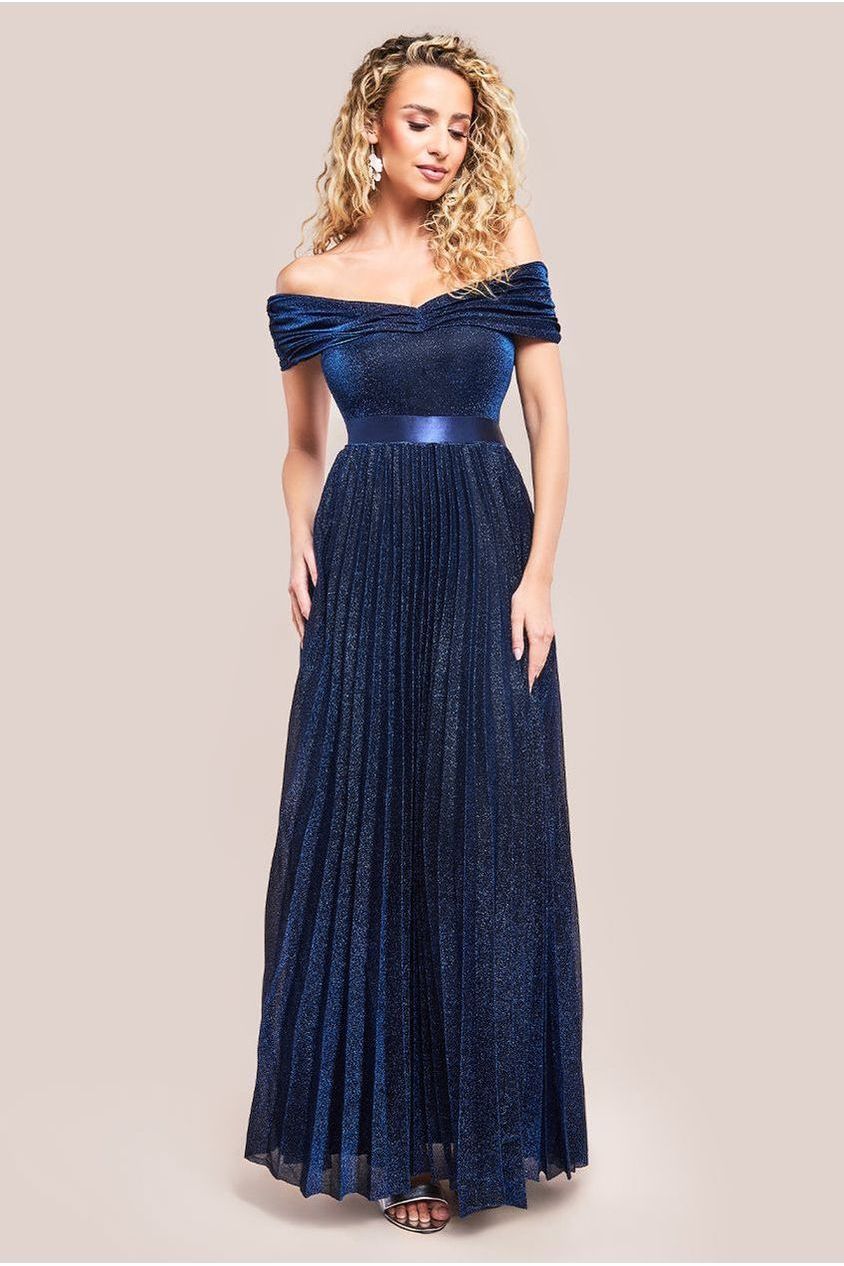 Bardot Pleated Skirt Maxi Dress - Navy DR3096A