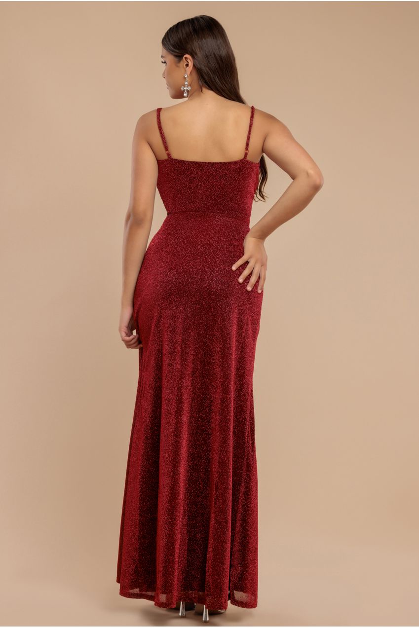 Wrap Style Spaghetti Strap Maxi With Split - Red DR3137