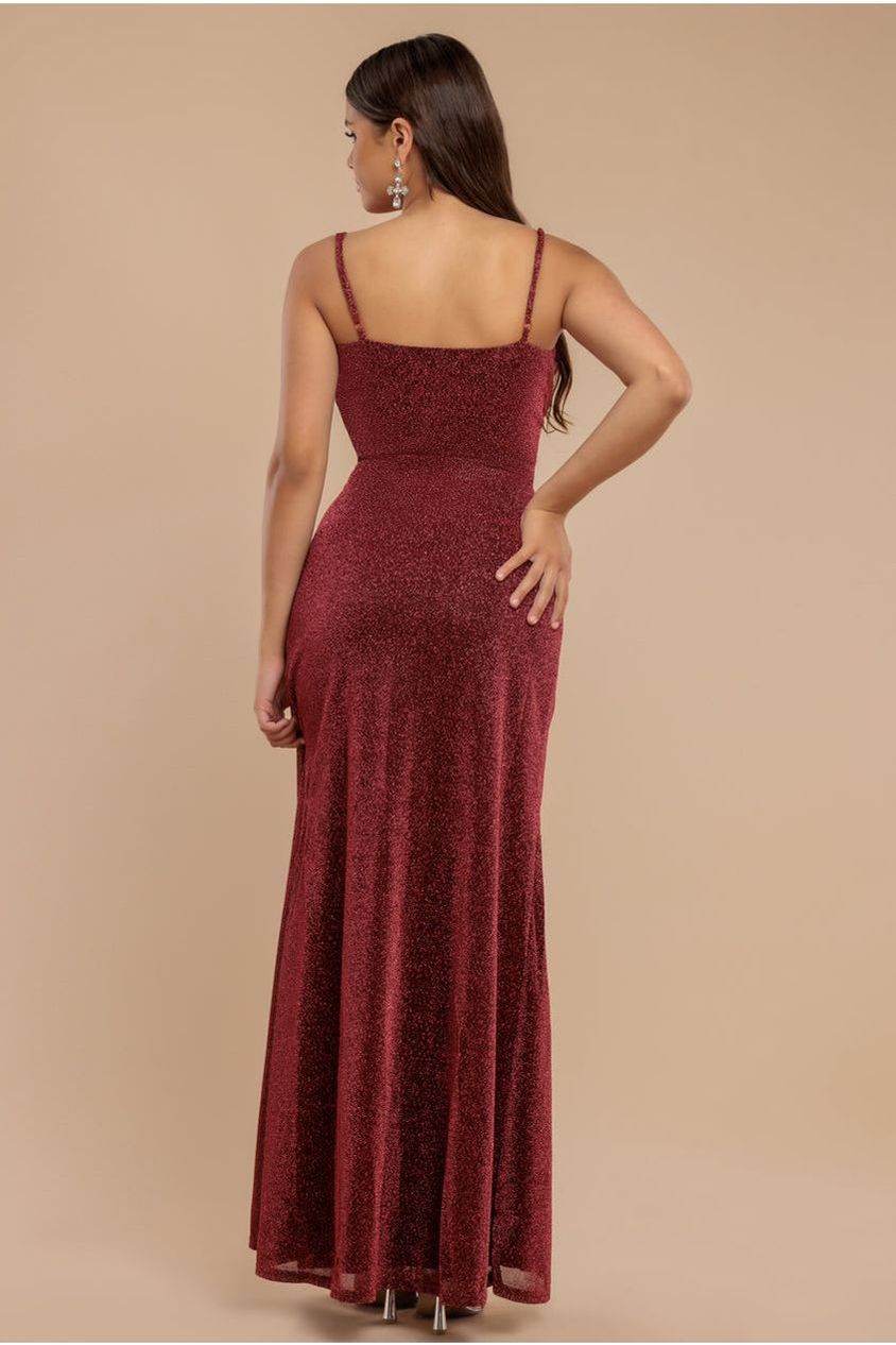 Wrap Style Spaghetti Strap Maxi With Split - Wine DR3137A