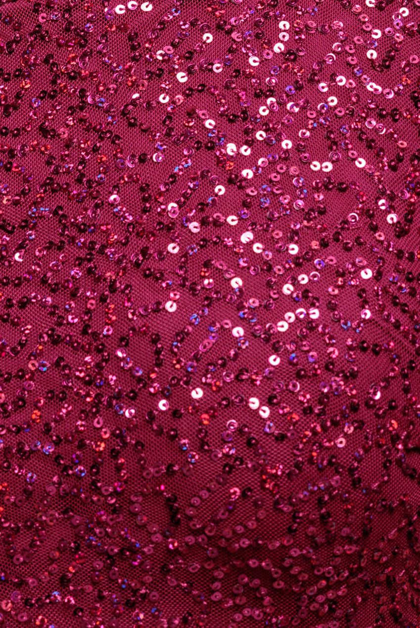 Cowl Back Sequin Maxi - Burgundy DR3191