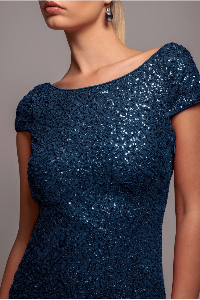 Cowl Back Sequin Maxi Dress - Navy DR3191