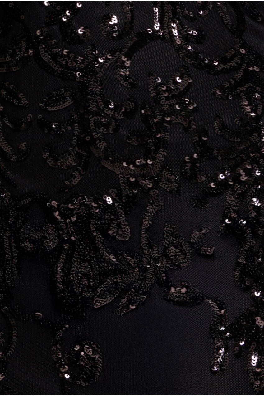 Sequin Mesh One Shoulder Evening Maxi Dress - Black DR3195