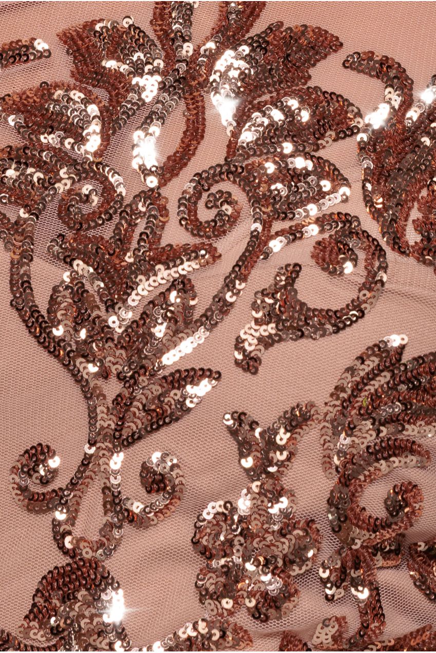 Sequin Mesh One Shoulder Evening Maxi Dress - Champagne DR3195