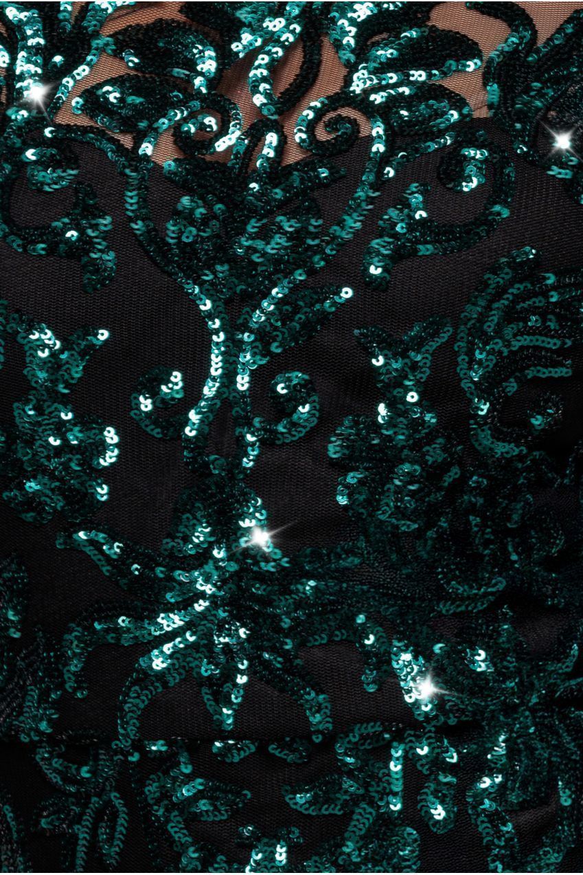 Sequin Mesh One Shoulder Evening Maxi Dress - Emerald Green DR3195