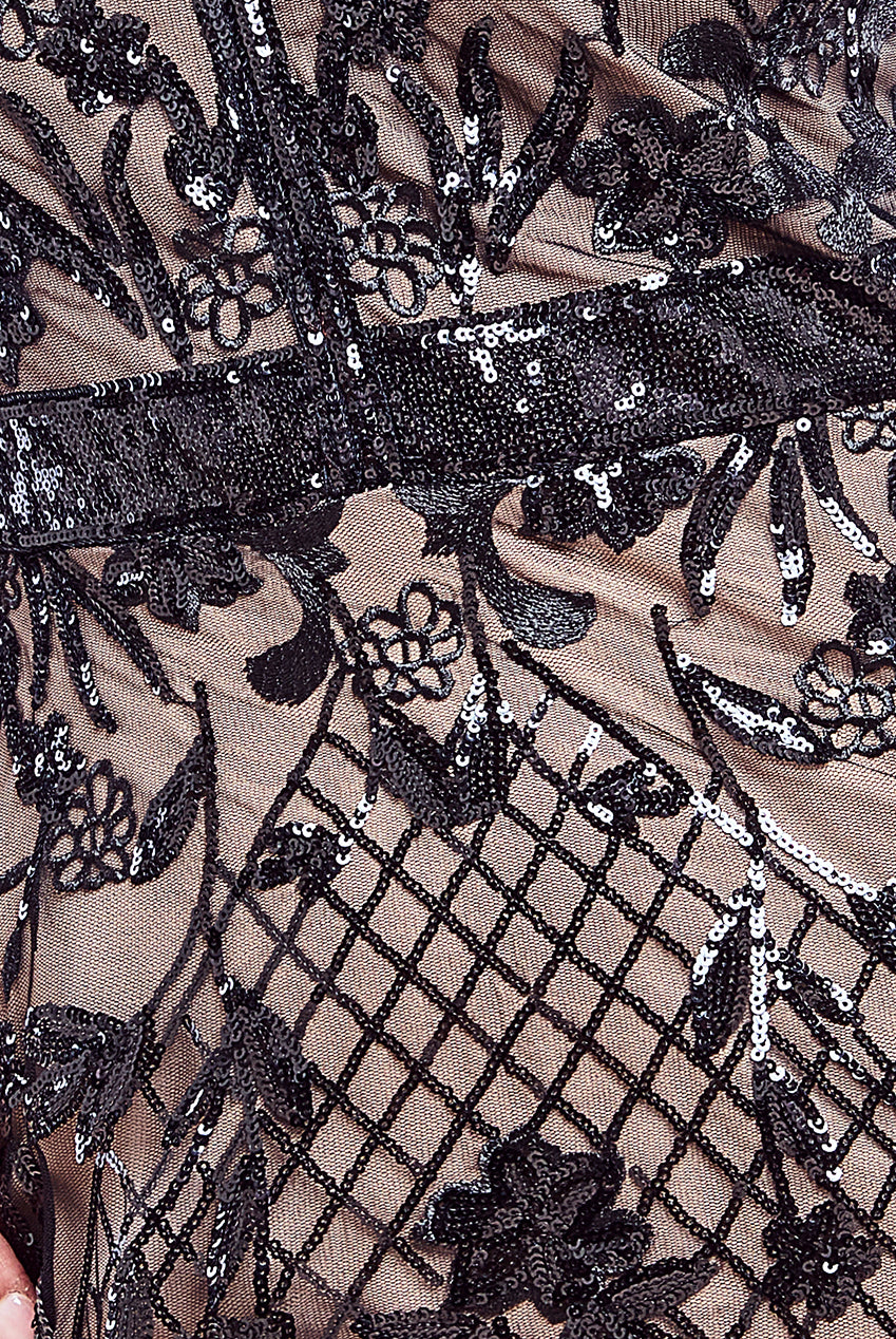 Full Sleeve Sequin Evening Dress - Black DR3196