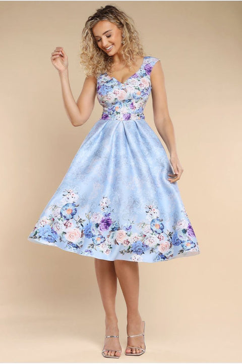 Sweetheart Floral Midi Dress - Powder Blue by Goddiva