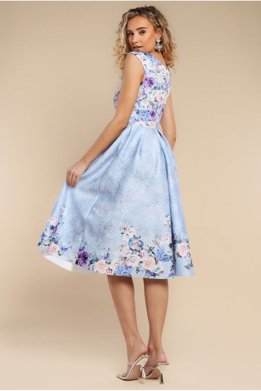 Sweetheart Floral Midi Dress - Powder Blue DR3207