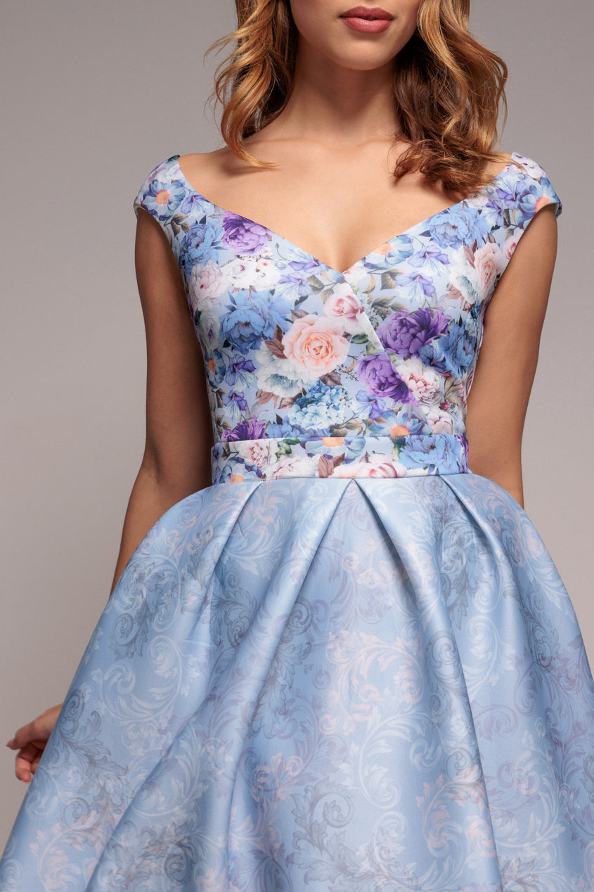 Sweetheart Floral Midi Dress - Powder Blue DR3207