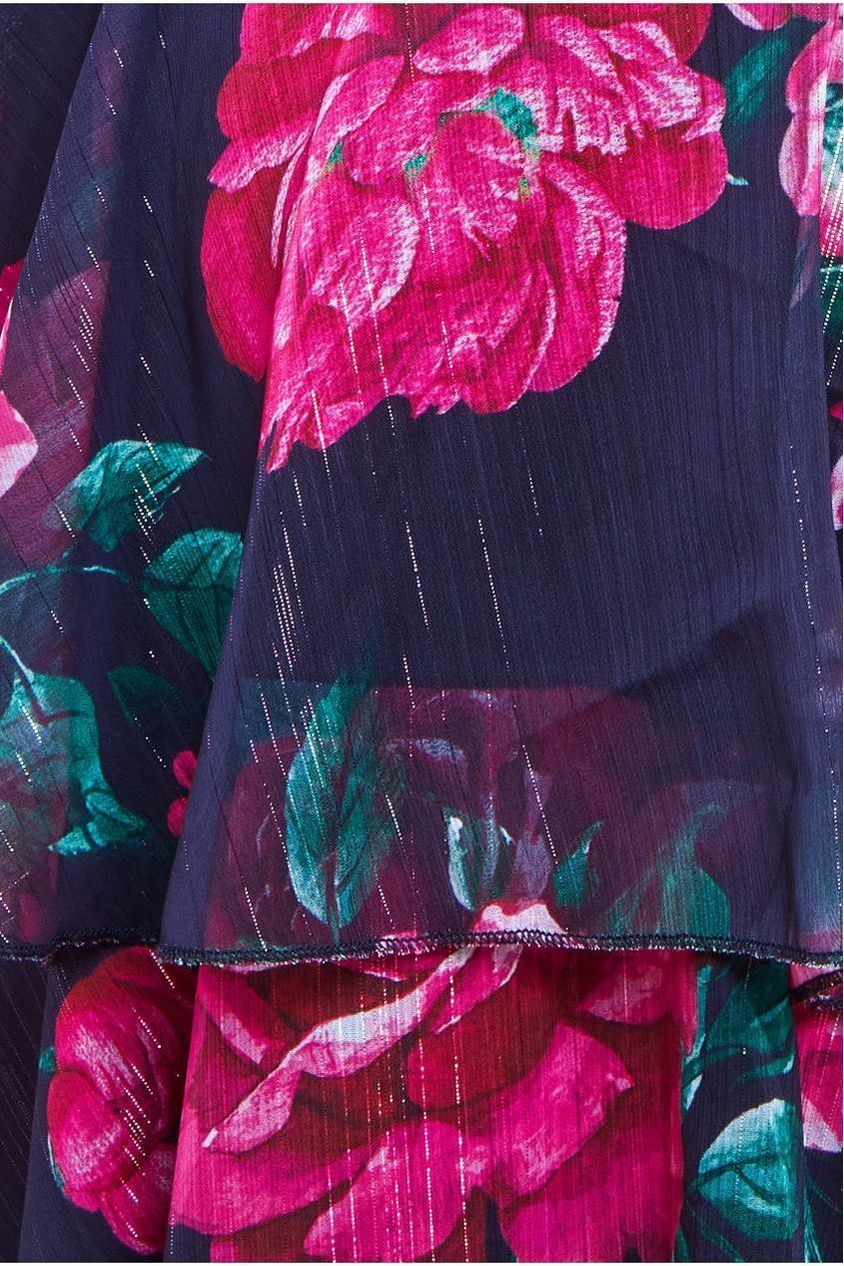 Maternity Layered Floral Midi Dress With Flutter Sleeves - Black Floral DR3219MAT