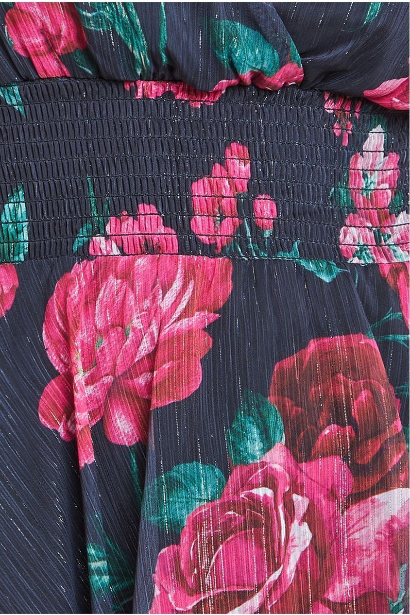 Layered Floral Midi Flutter Sleeves - Blackfloral DR3219QZ