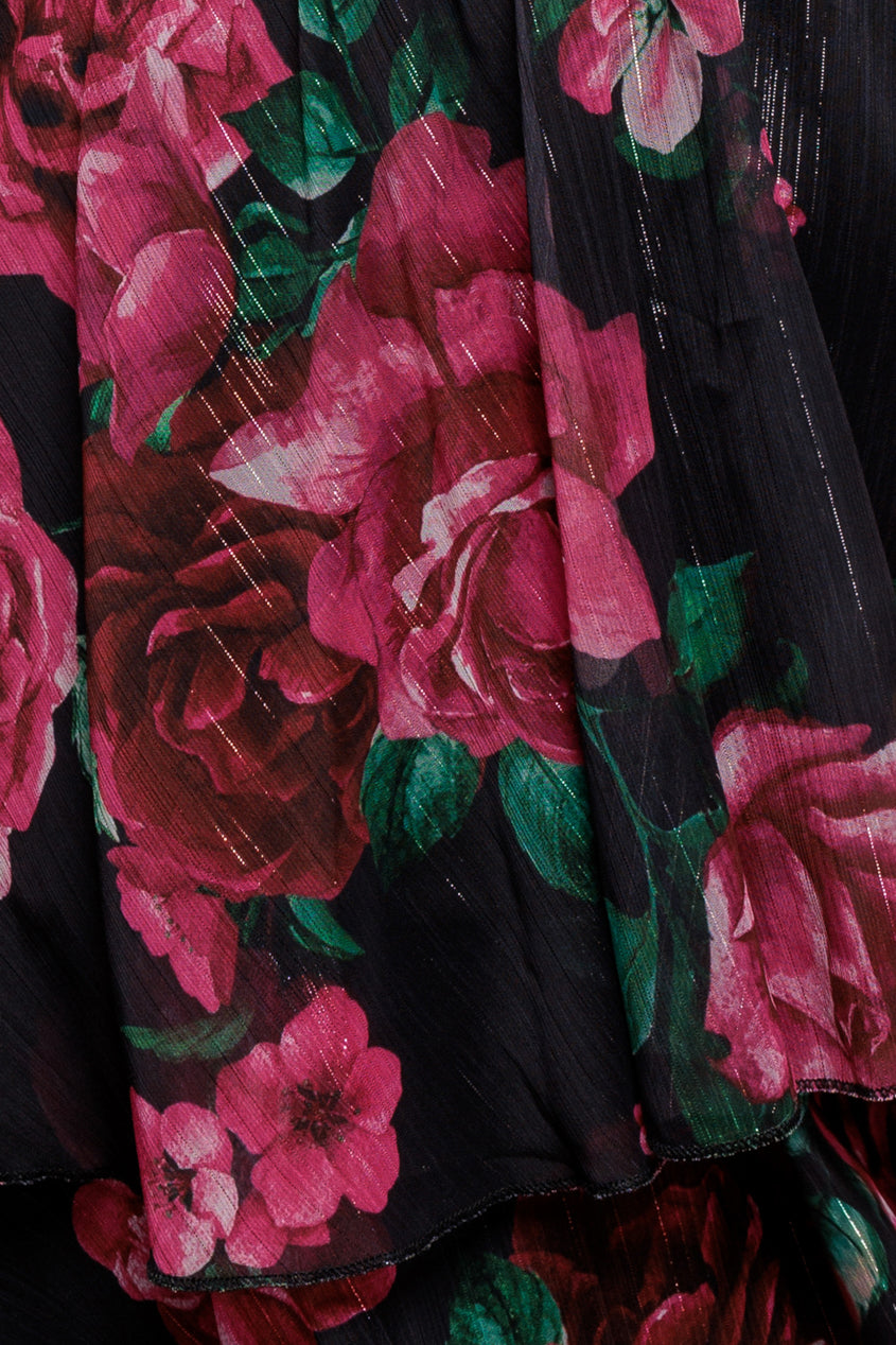 Layered Floral Midi Flutter Sleeves - Blackfloral DR3219QZ