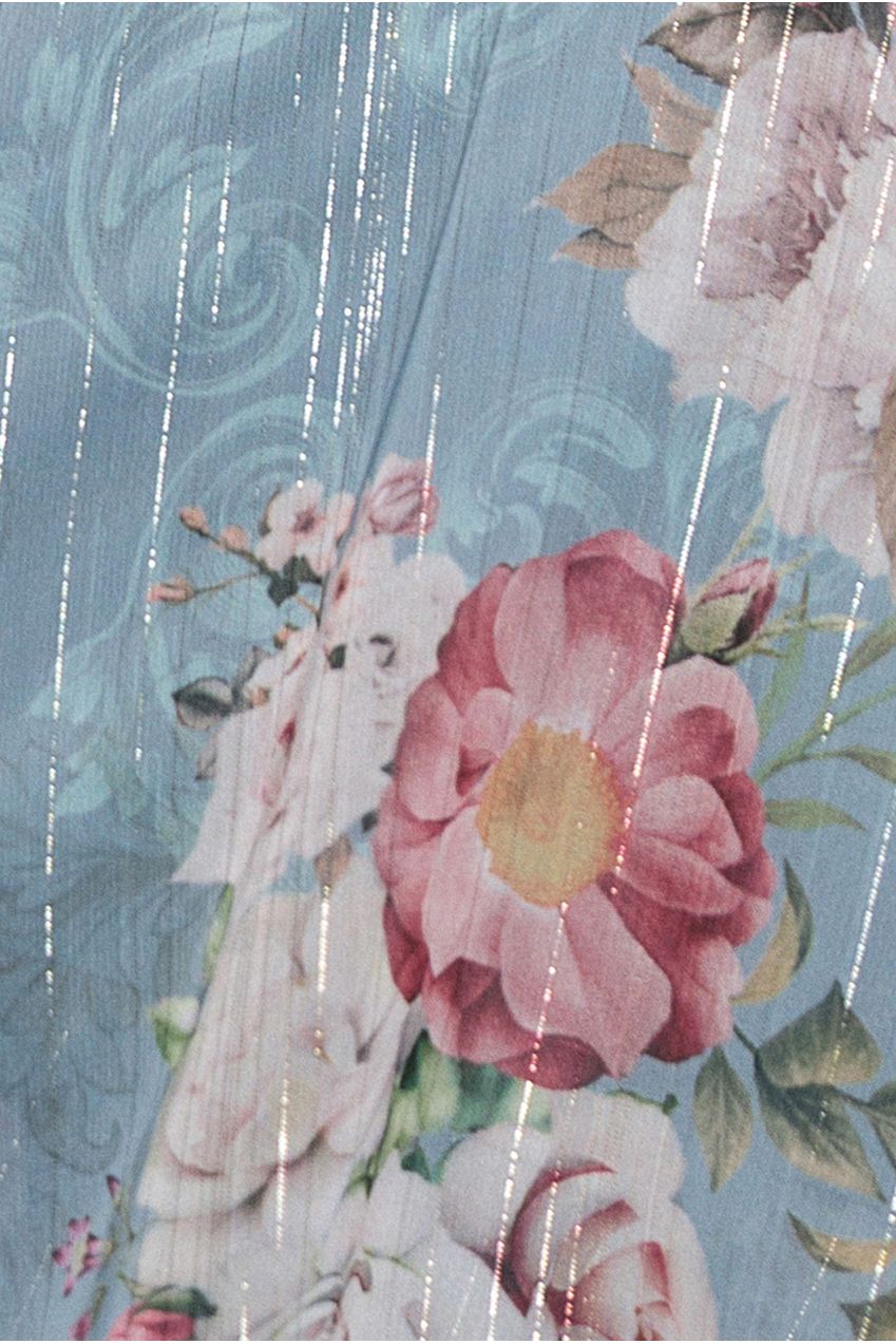 Layered Floral Midi With Flutter Sleeves - Airforce Blue DR3219