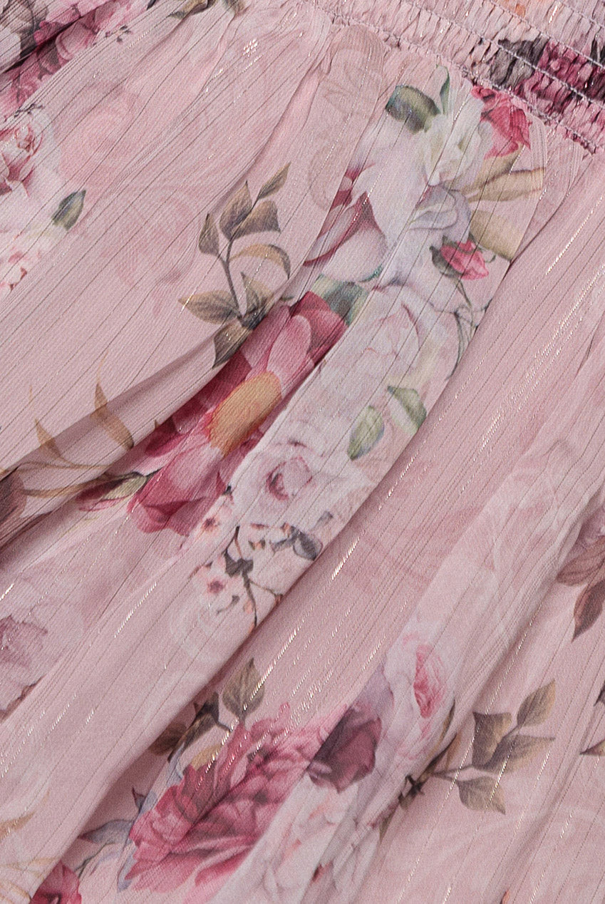 Layered Floral Midi With Flutter Sleeves - Blush DR3219