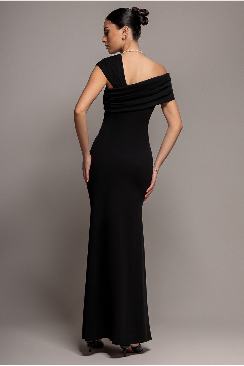 One Shoulder Evening Maxi Dress - Black DR3231