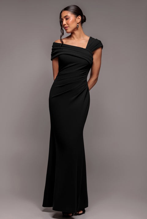 One Shoulder Evening Maxi Dress - Black by Goddiva