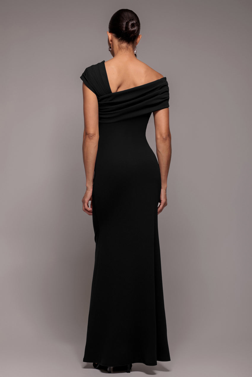 One Shoulder Evening Maxi Dress - Black DR3231