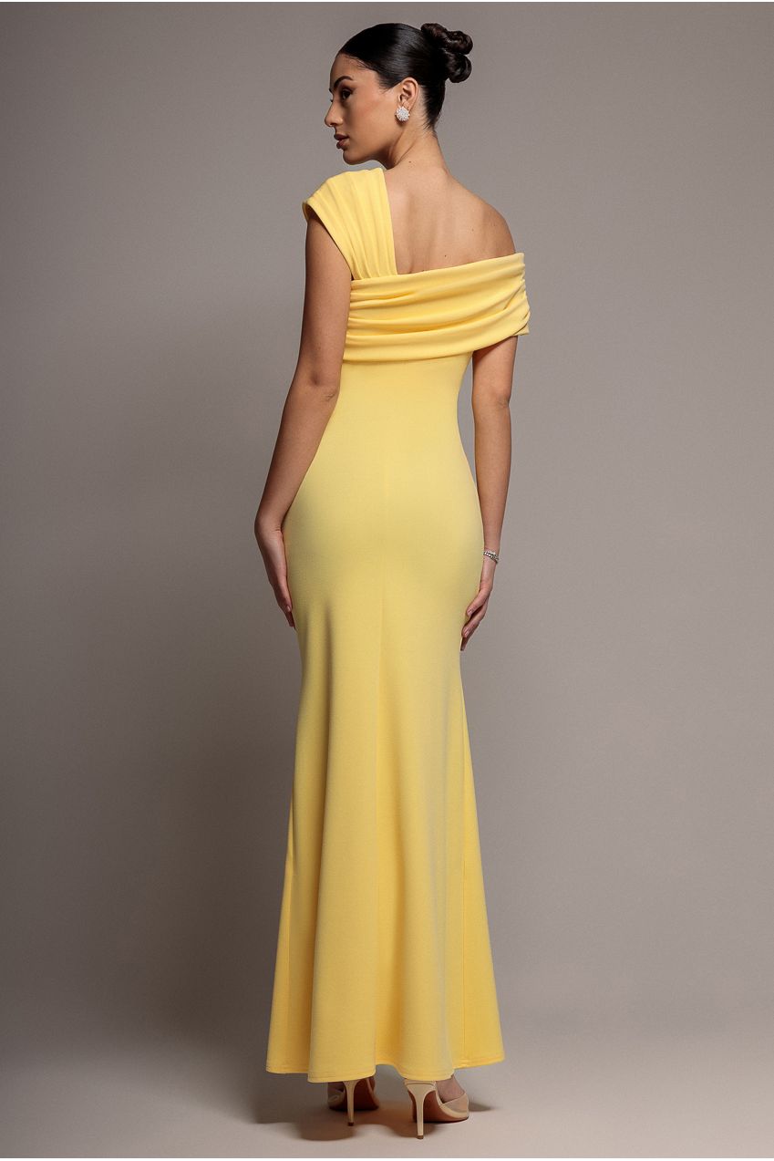 One Shoulder Asymmetric Scuba Crepe Maxi Dress - Butter Yellow DR3231