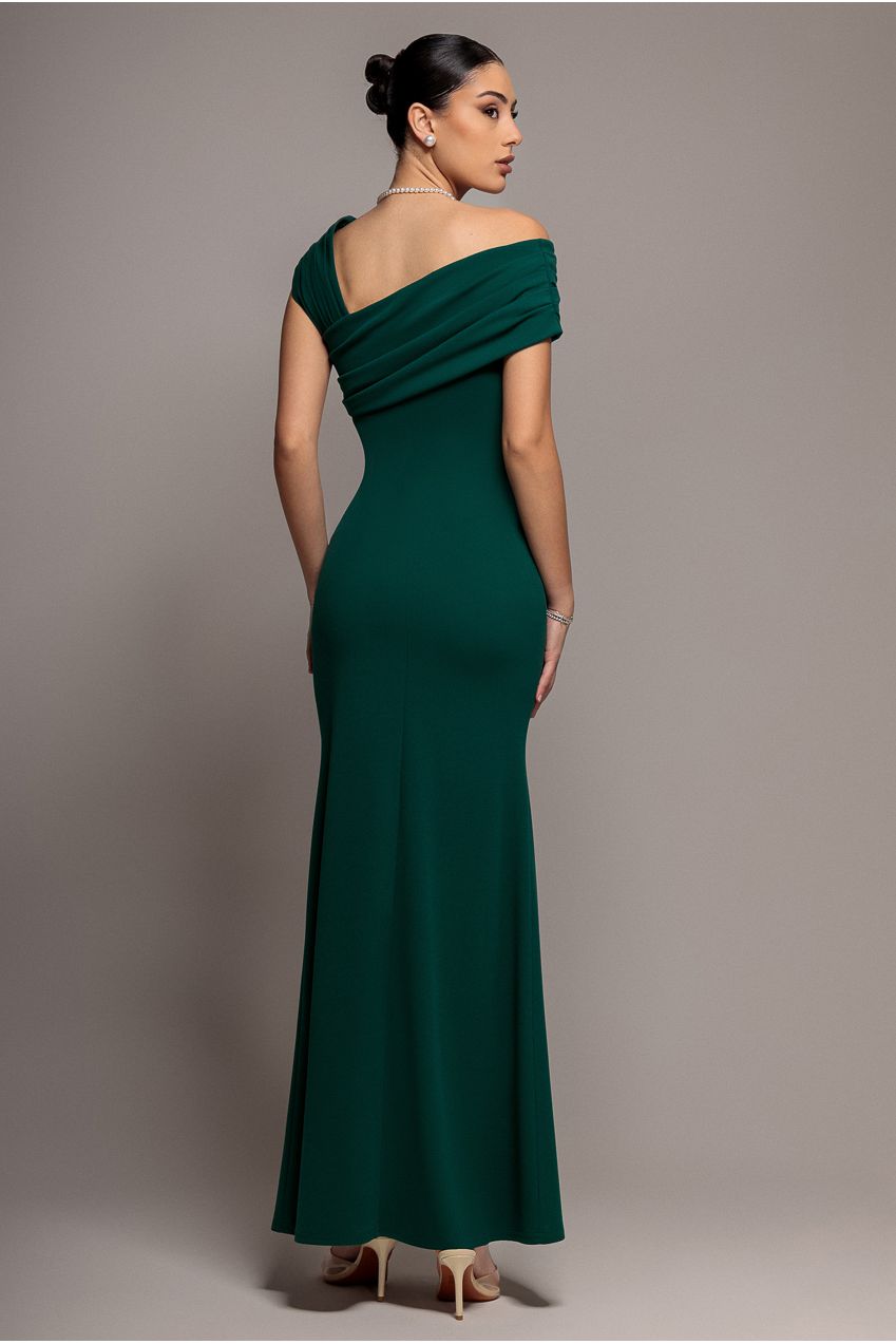 One Shoulder Evening Maxi Dress - Emerald Green DR3231